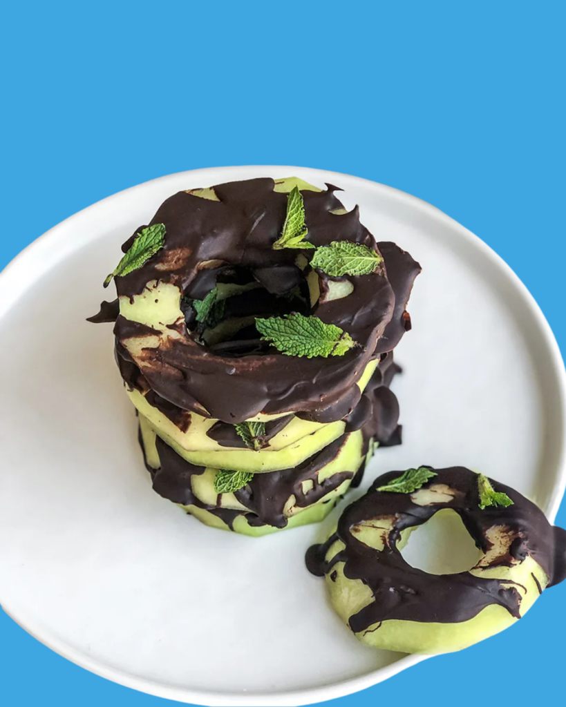 Donuts de melón Lililup con chocolate y hierbabuena