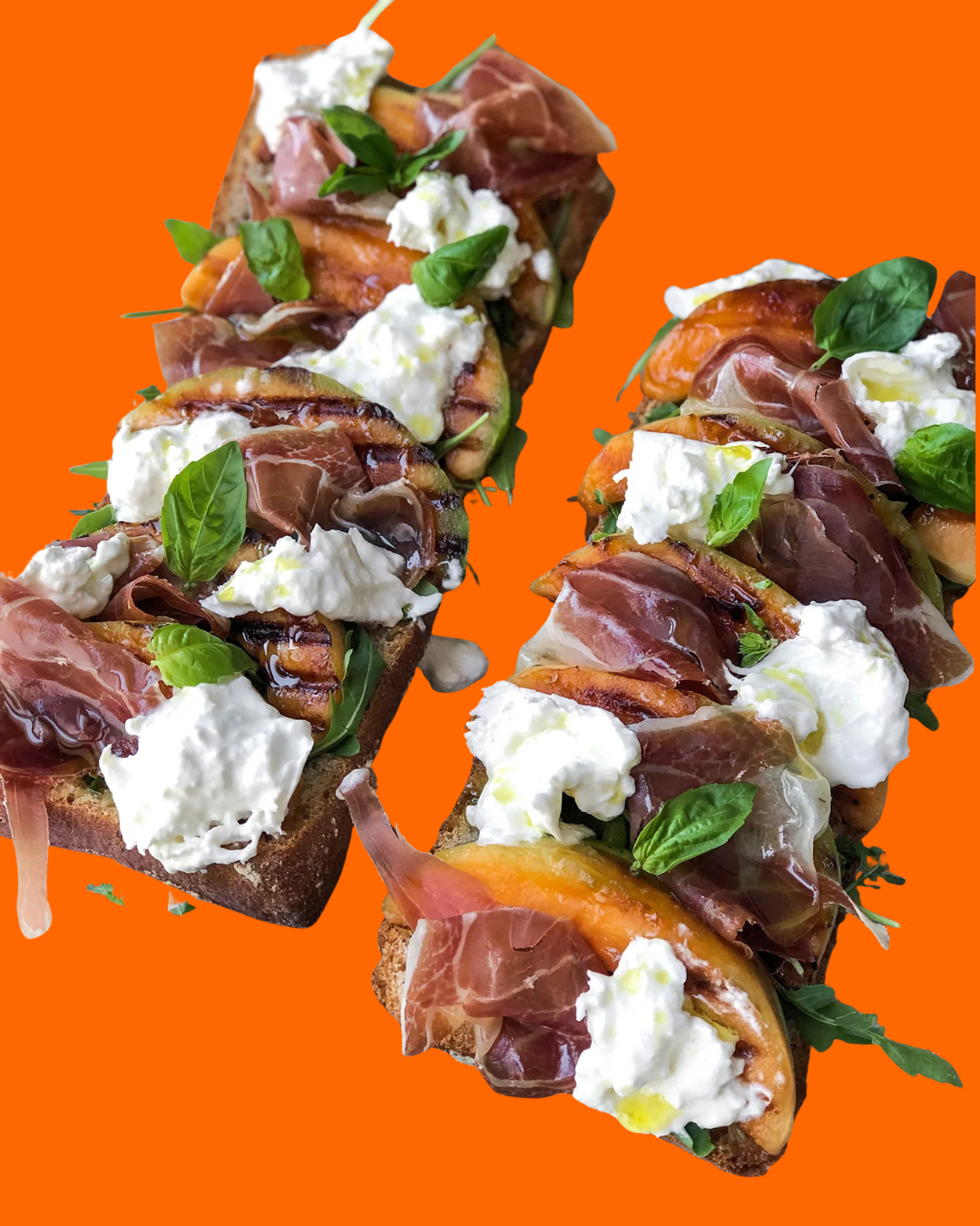 Pan pizza de melón Jimbee asado con burrata y jamón ibérico