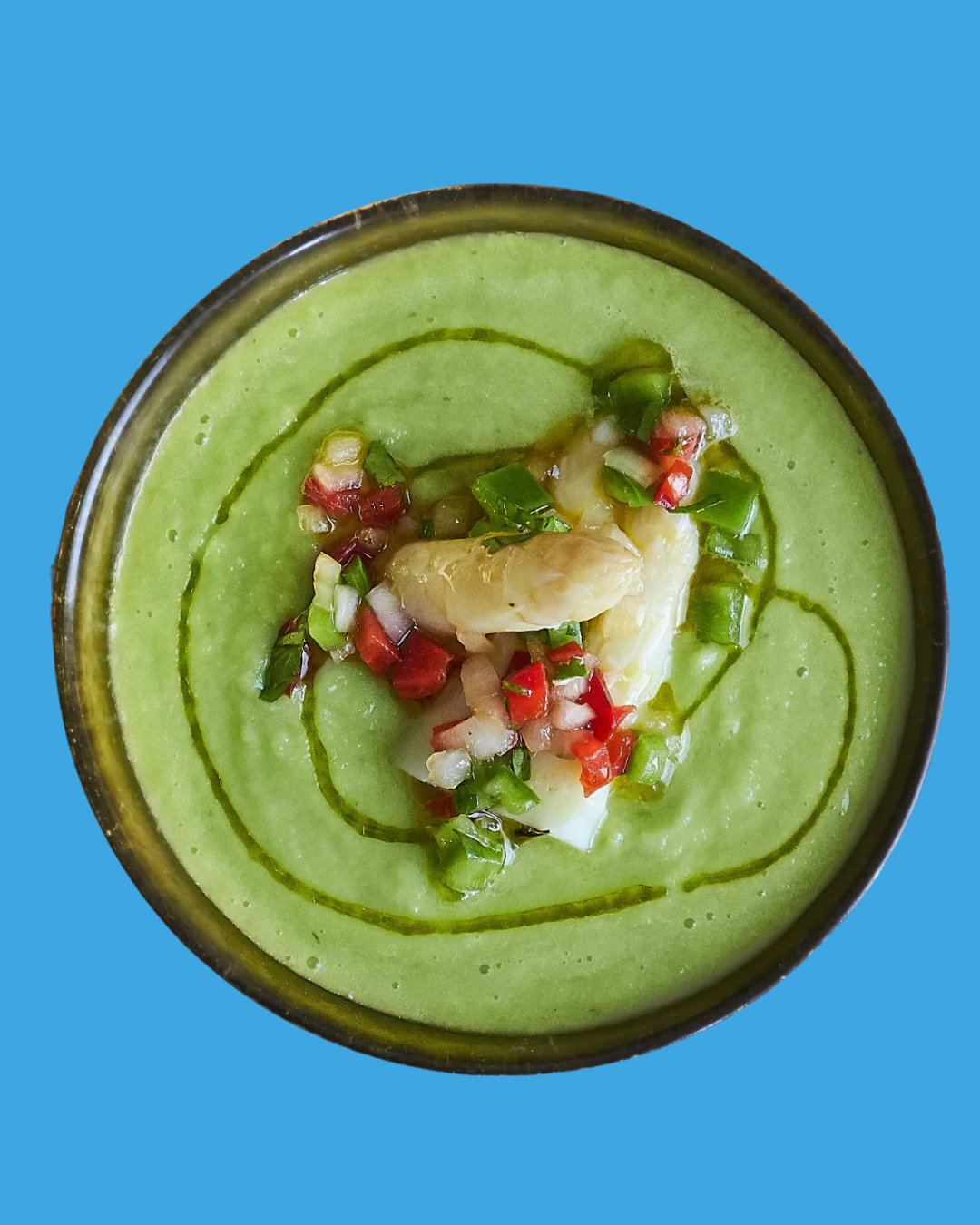 Gazpacho de melón Lililup con espárragos blancos en vinagreta