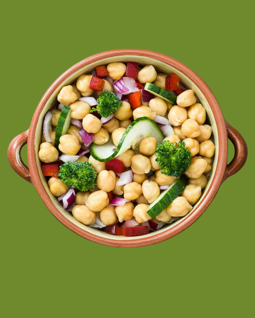 Ensalada de garbanzos, pepino y brócoli