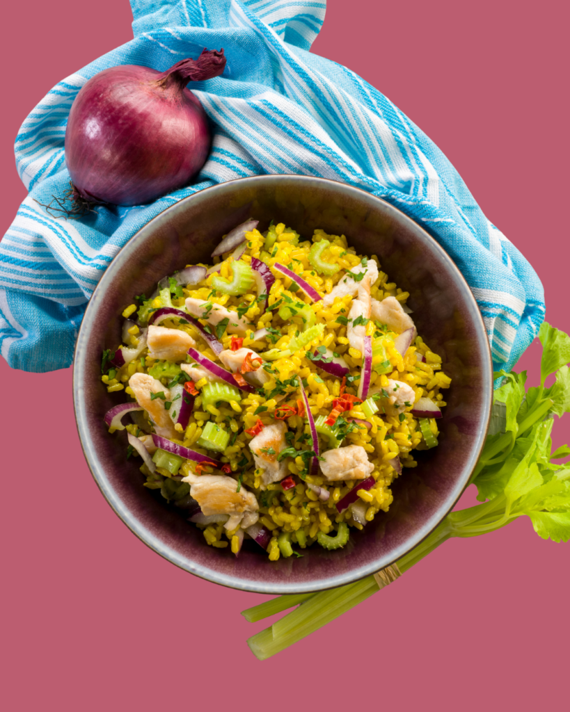 Arroz con pollo y apio