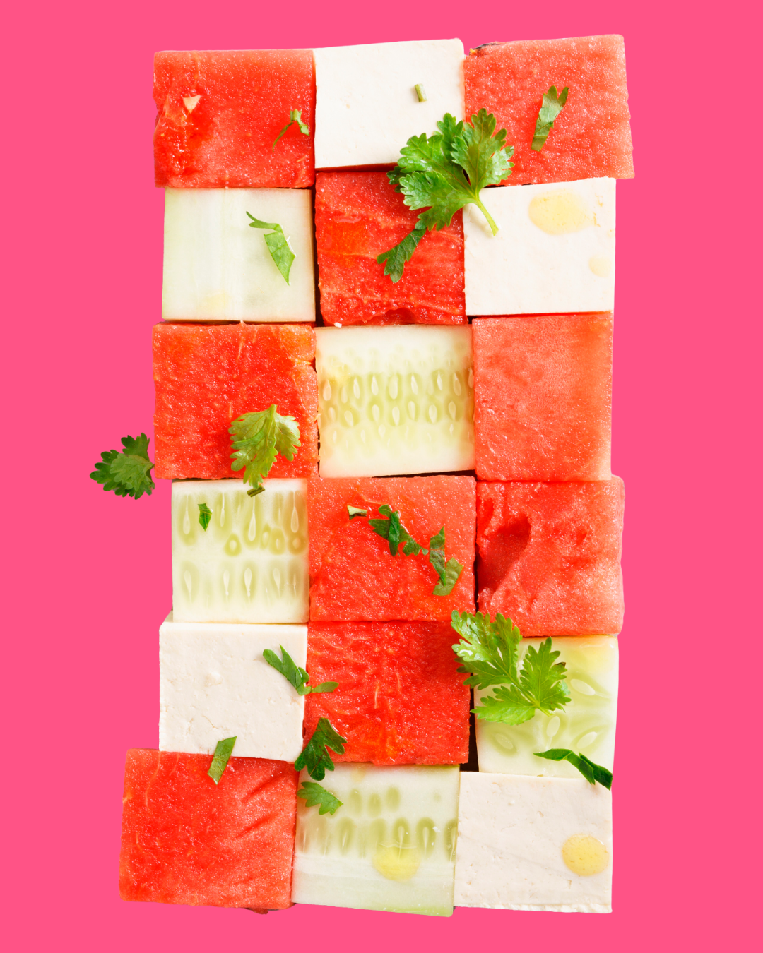 Daditos de sandía con queso y pepino