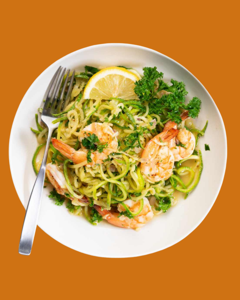 Espaguetis de calabacín con gambas