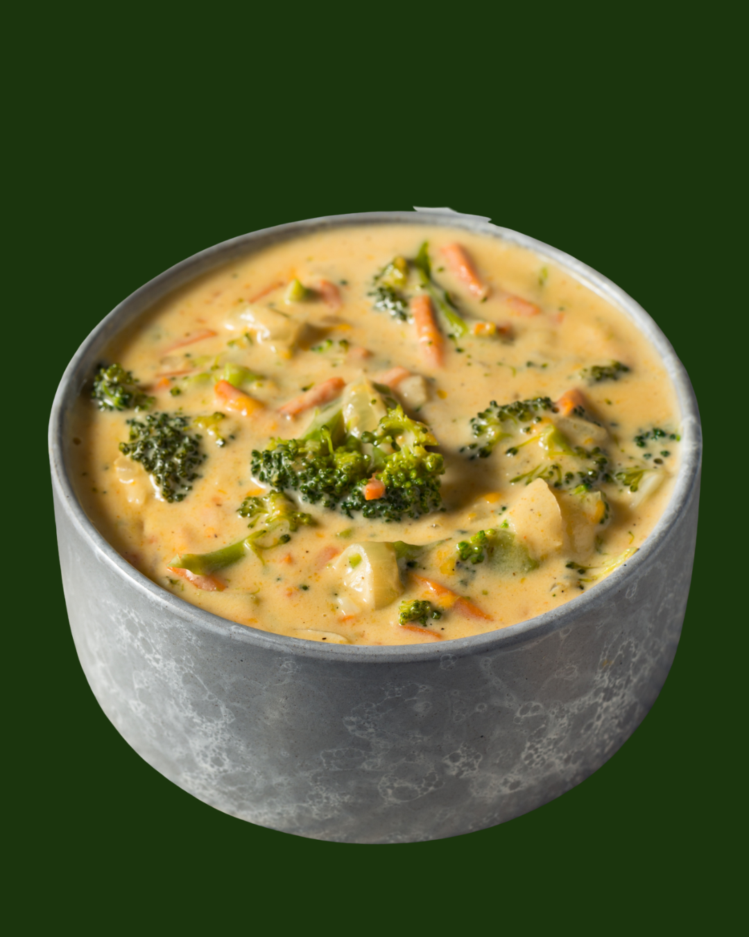 Sopa de brócoli con queso cheddar y pan