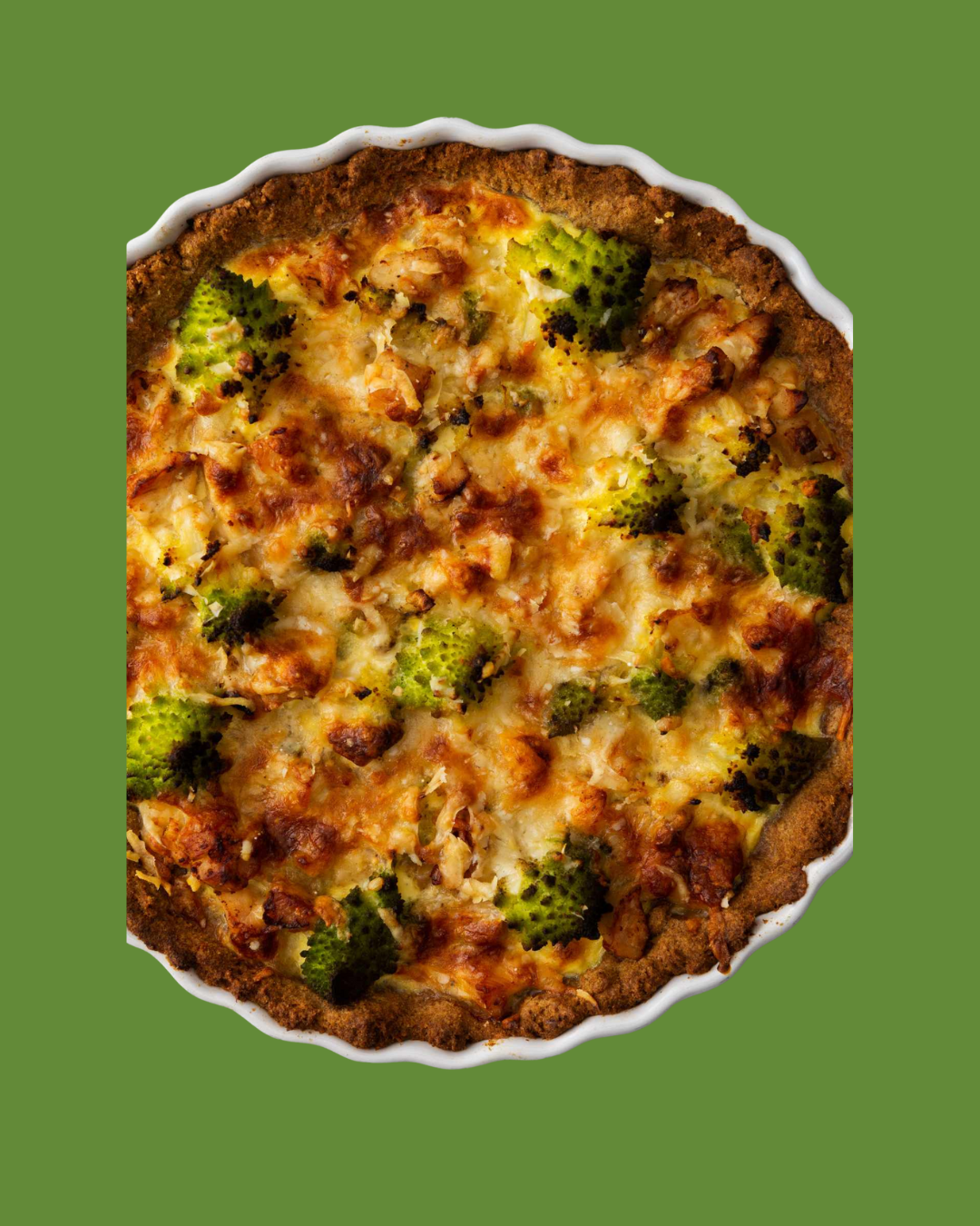 Tarta Quiche de Romanesco, Queso y Pollo Desmechado