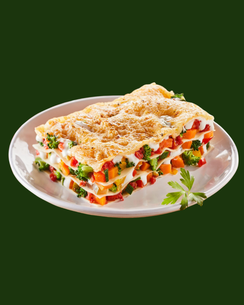 Lasaña de Verduras de Colores con Brócoli y Mozzarella Fundida