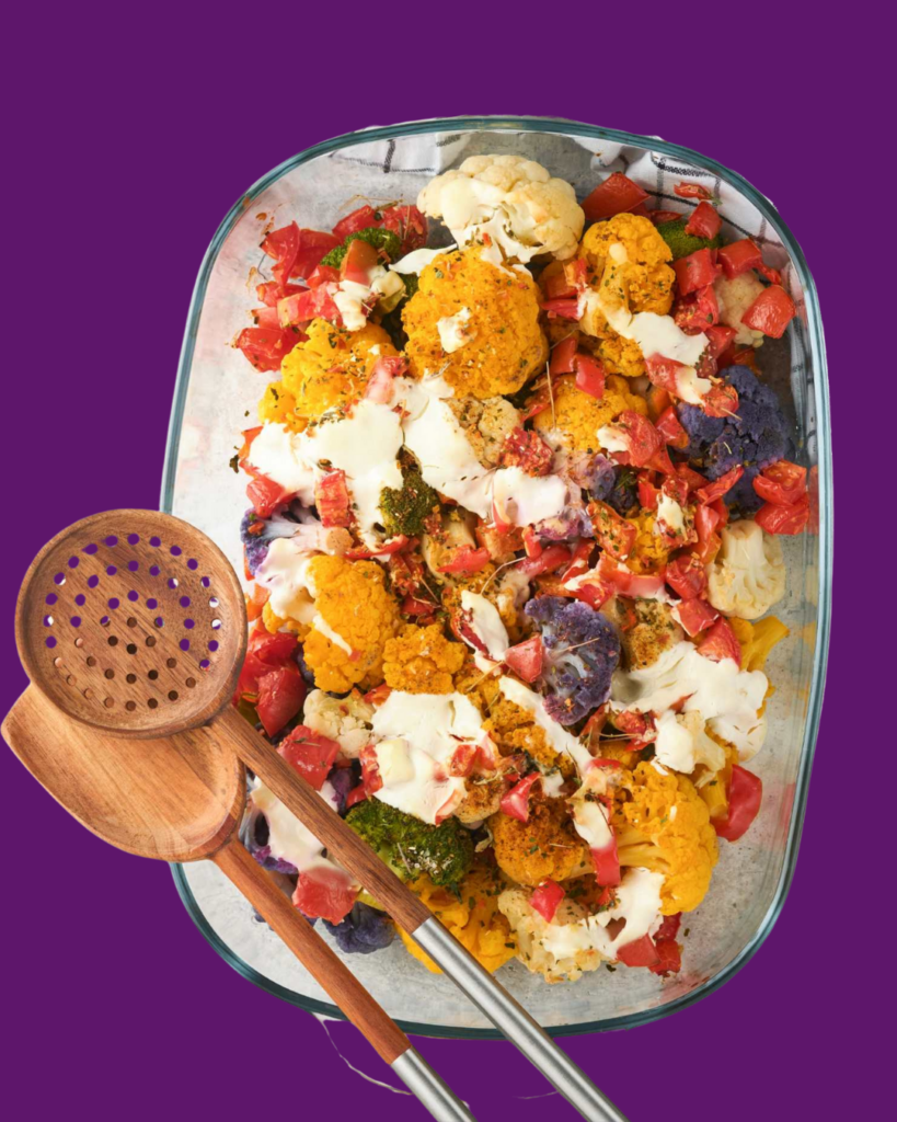 Coliflor de Colores al Horno con Especias, Hierbas y Queso