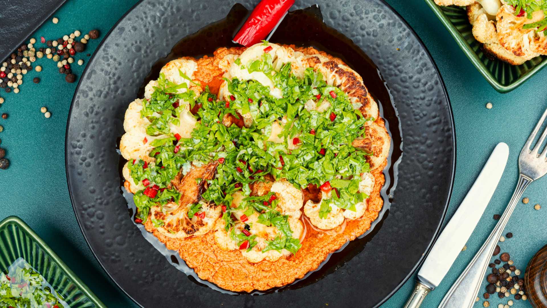 Coliflor Asada con Salsa y Hierbas