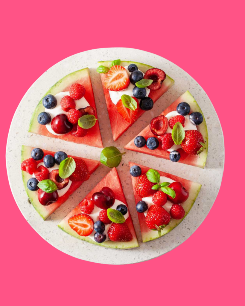 Pizza de sandía con yogur y frutas