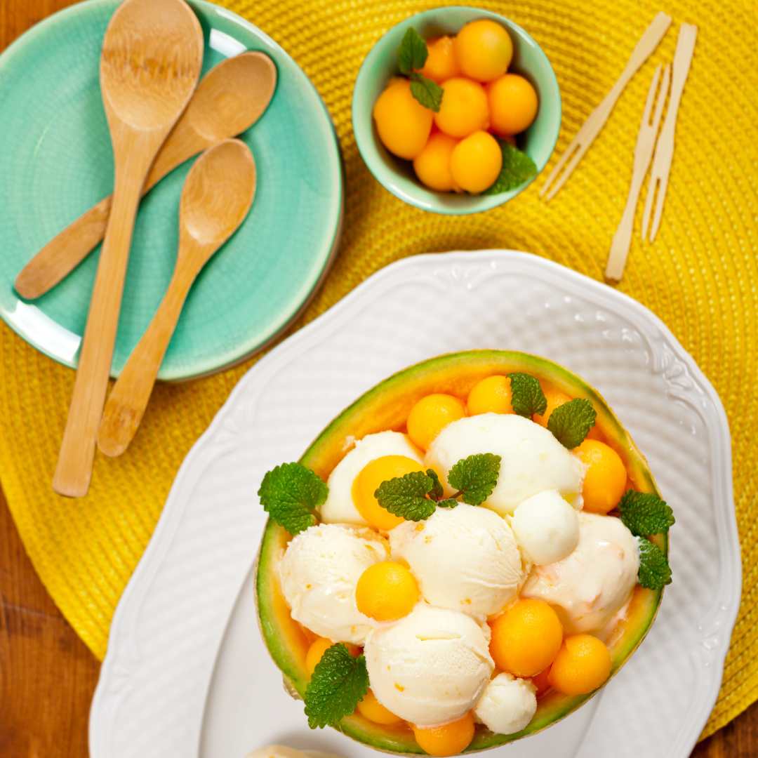 Helado de melón con bolas de Cantaloupe
