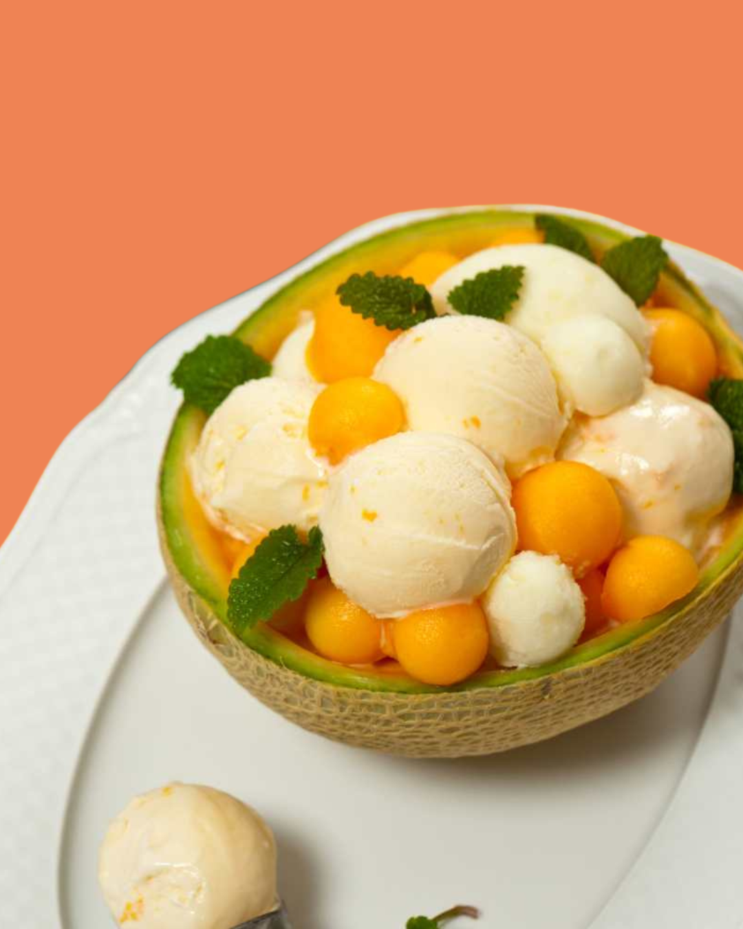 Helado de melón con bolas de Cantaloupe
