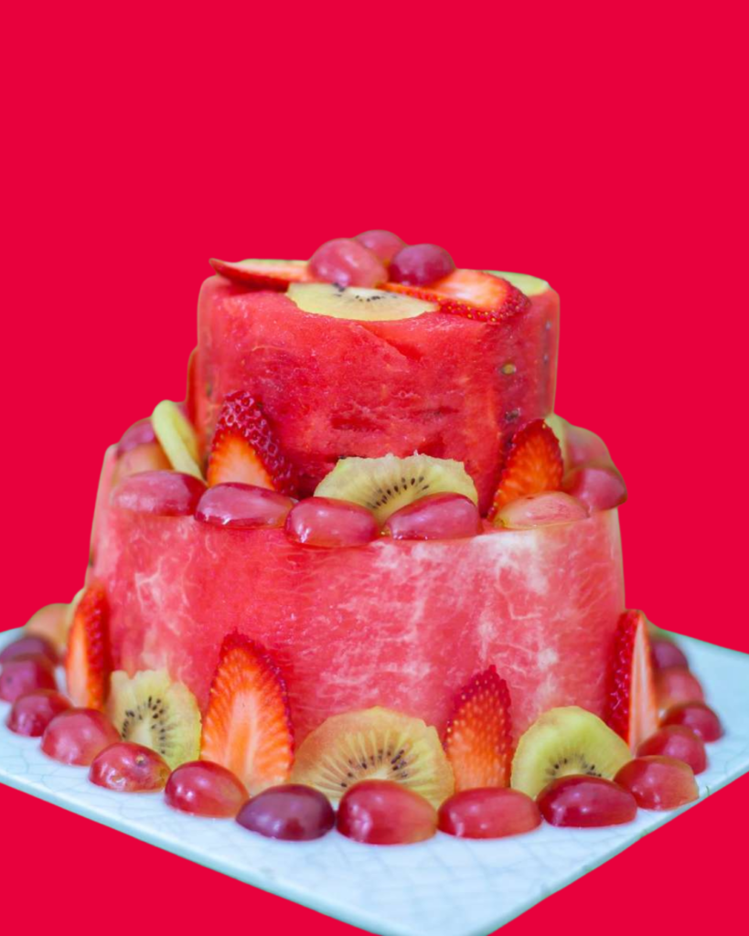 Tarta de Sandía de Dos Pisos con Kiwi, Uva y Fresa