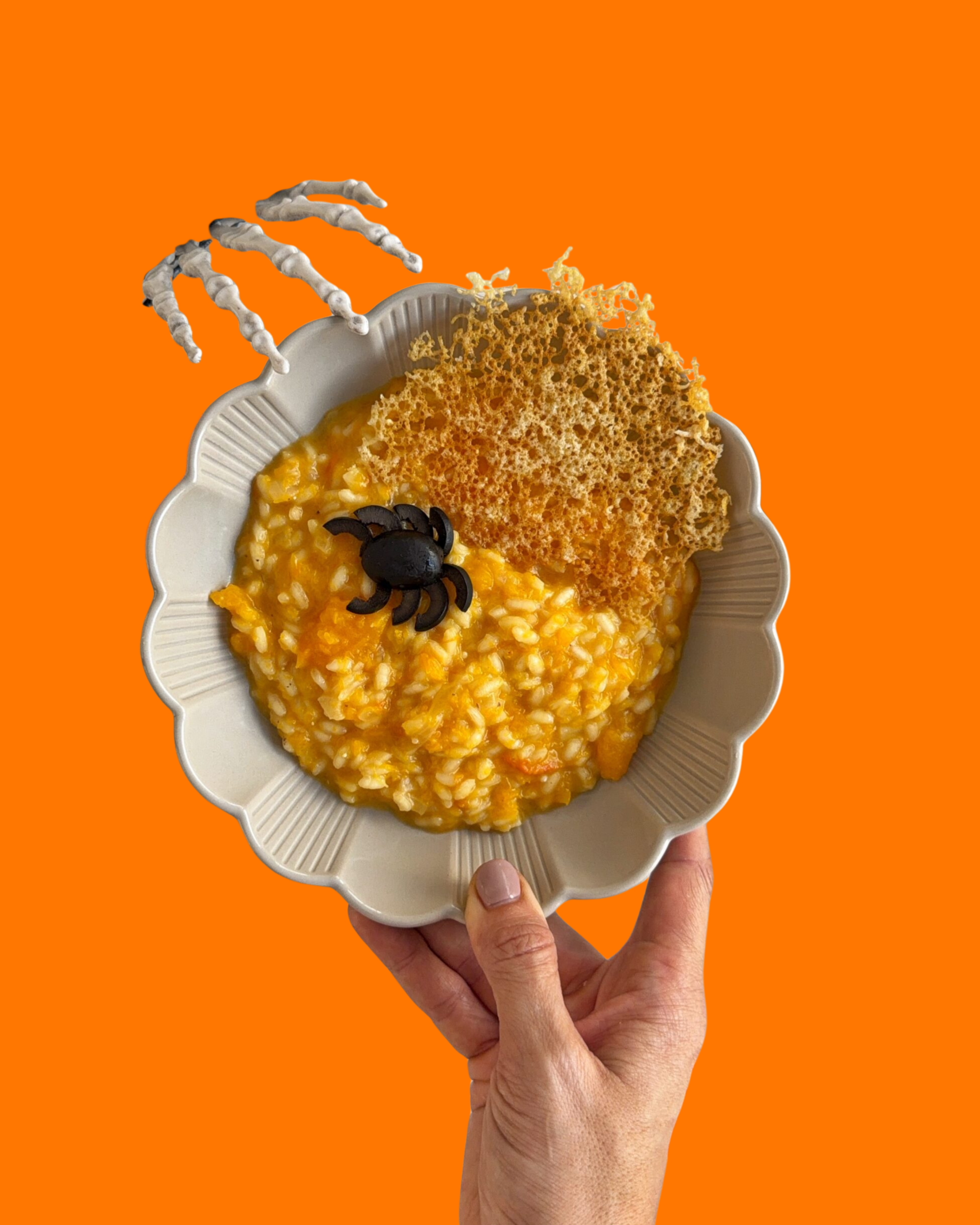 Risotto de calabaza con telaraña de parmesano