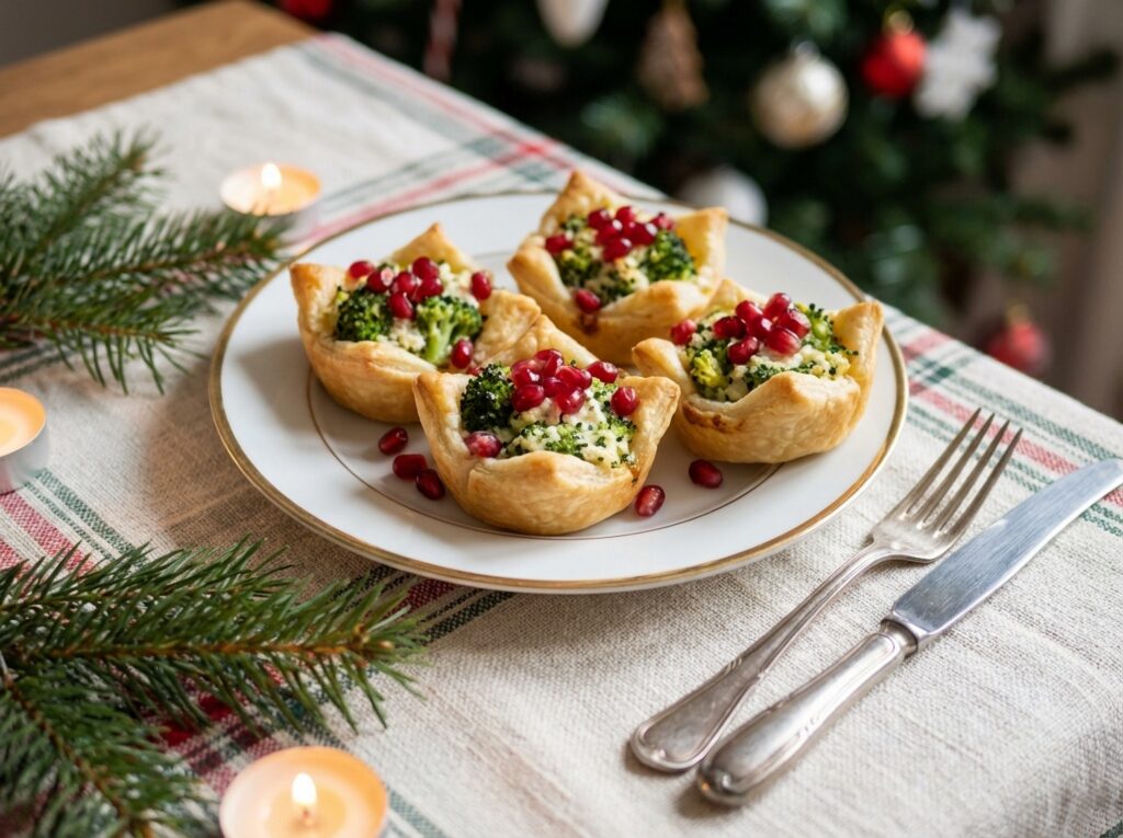 Cestitas con Brócoli, Queso y Granada