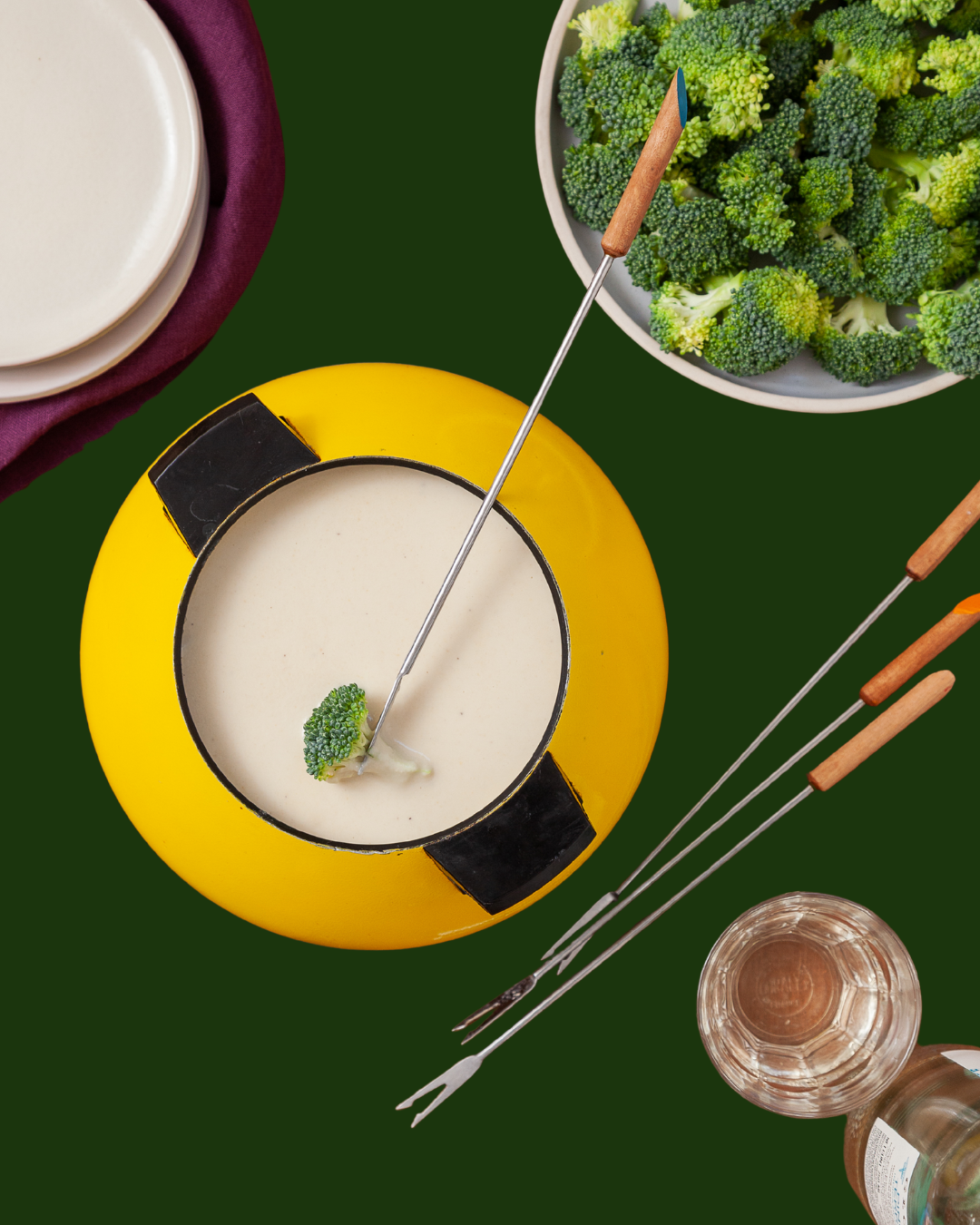 Fondue de Queso con Brócoli Crujiente