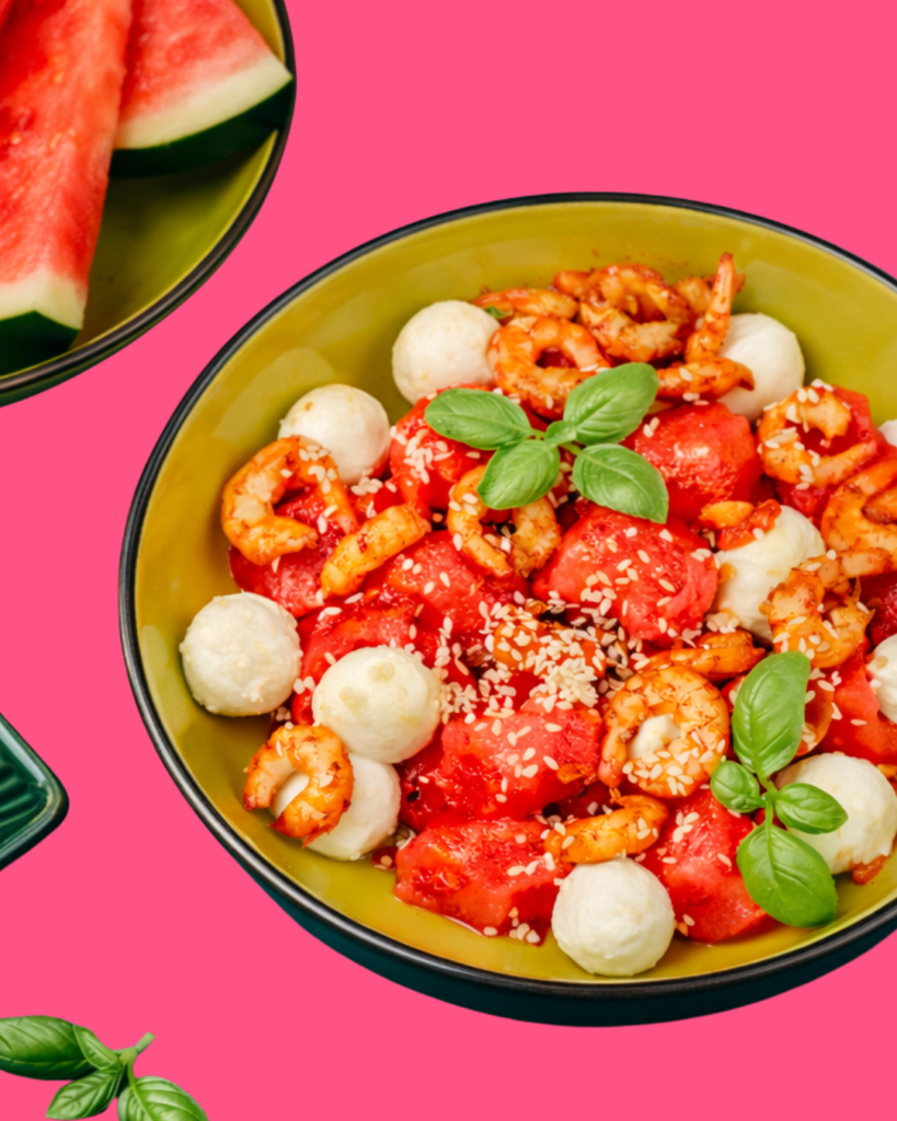 Ensalada Fresca de Sandía con Gambas y Mozzarella