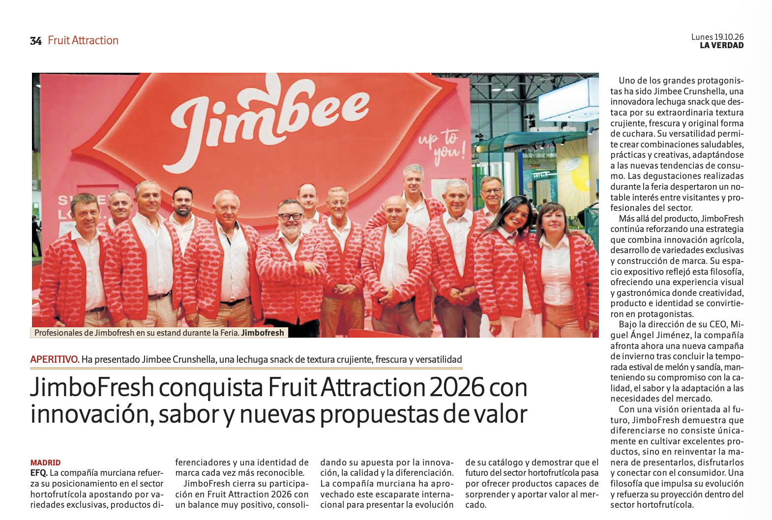 JIMBOFRESH, PROTAGONISTA EL ‘LA VERDAD’ TRAS FRUIT ATTRACTION 2026
