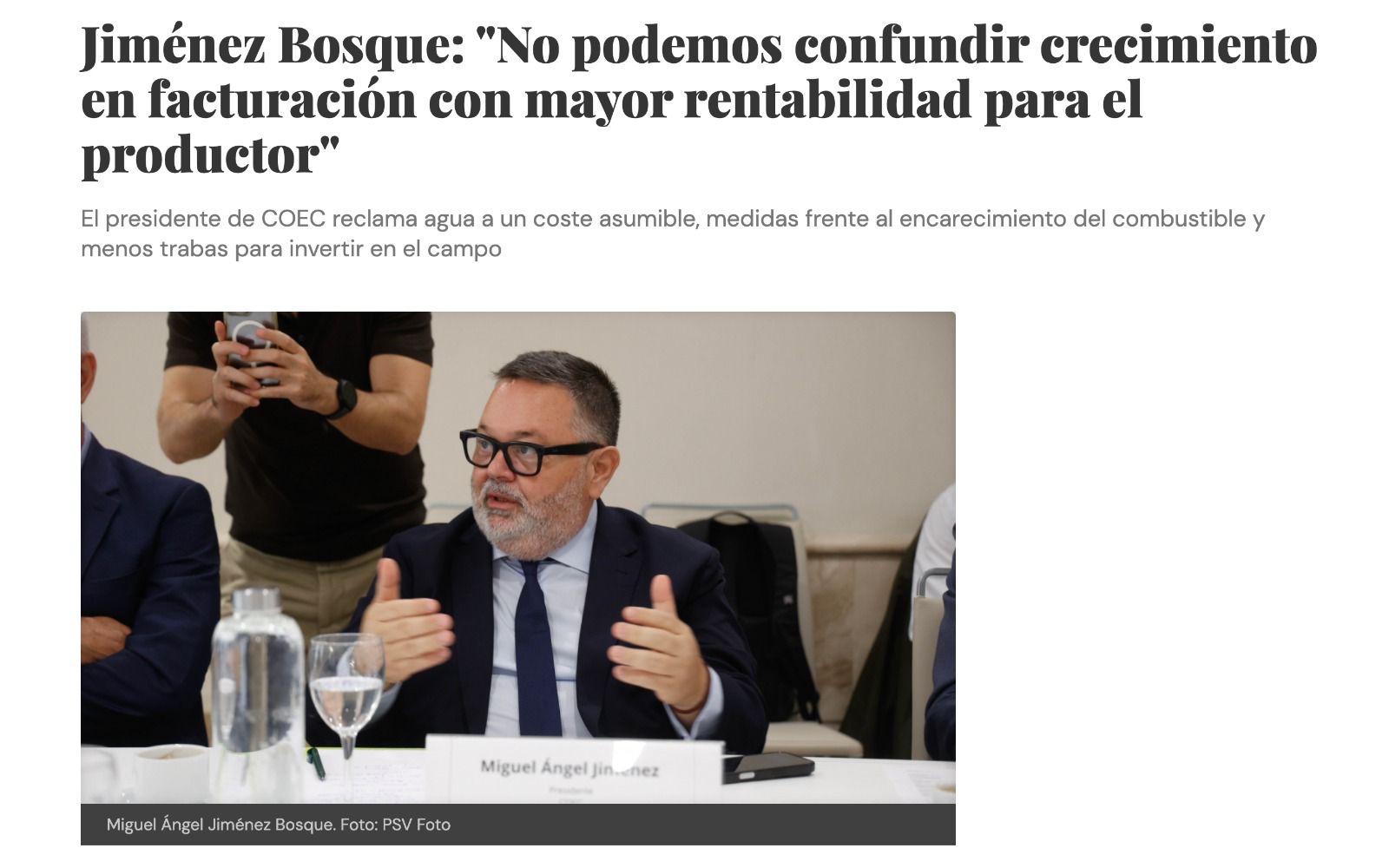 MIGUEL ÁNGEL JIMÉNEZ BOSQUE, ANALIZA EN MURCIA PLAZA LOS RETOS Y EL FUTURO DEL SECTOR AGRÍCOLA